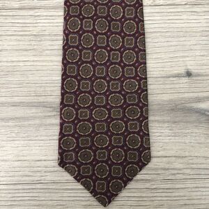 Vintage Domenico Franco Como Tie Old School Medallion Wine Burgundy Red Italy
